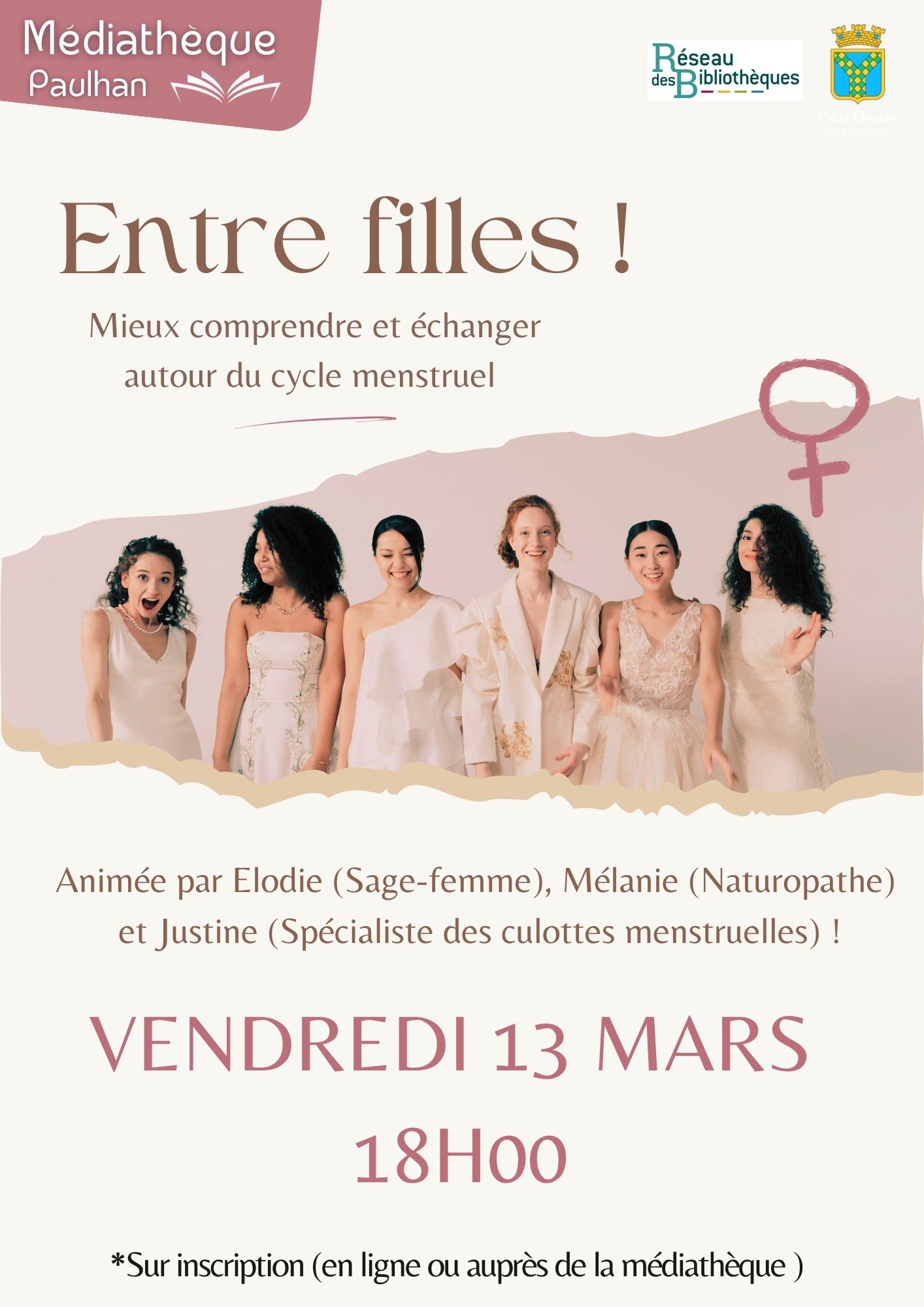 affiche soirée échanges à la médiathèque sur le cycle menstruel féminin sur inscription